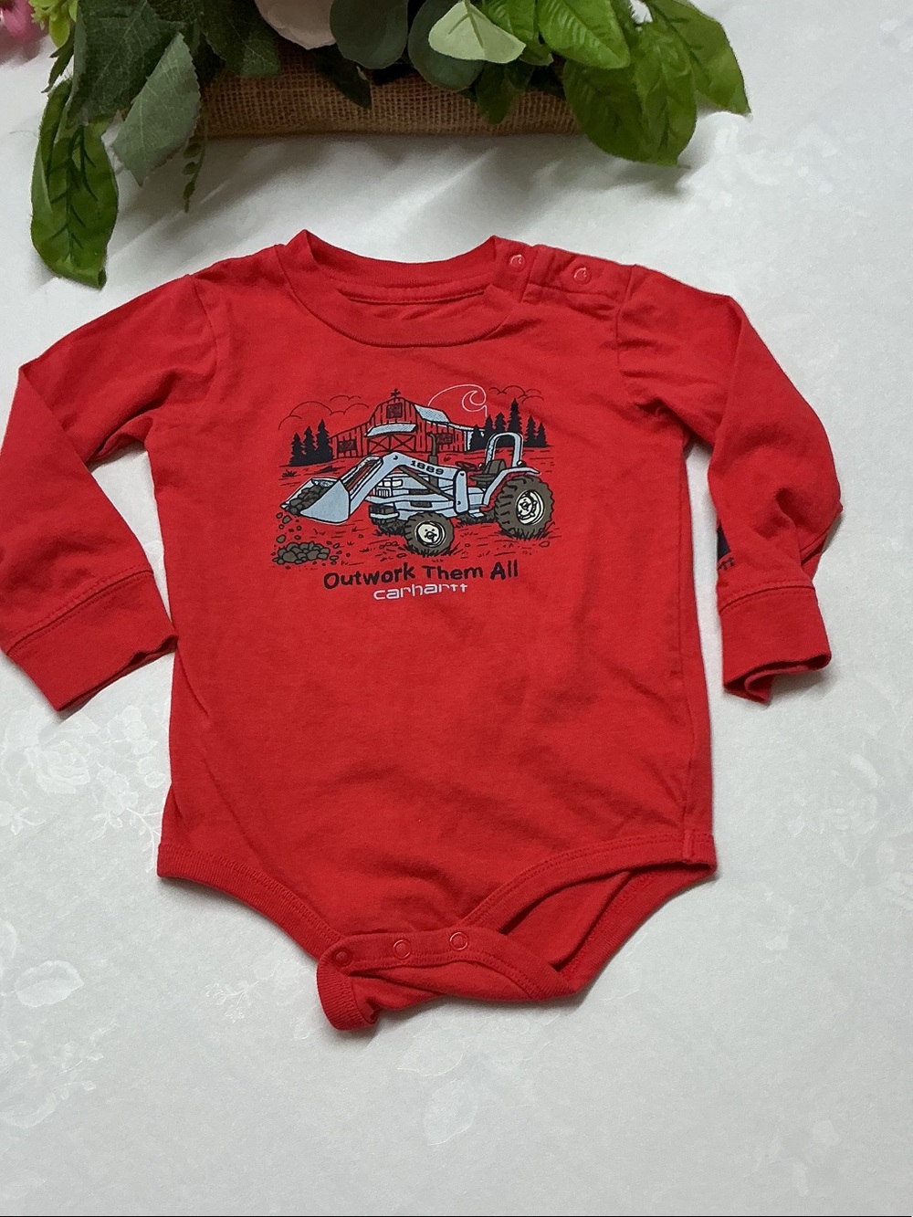 Carhartt Red Tractor Graphic Long-Sleeve Baby Bodysuit